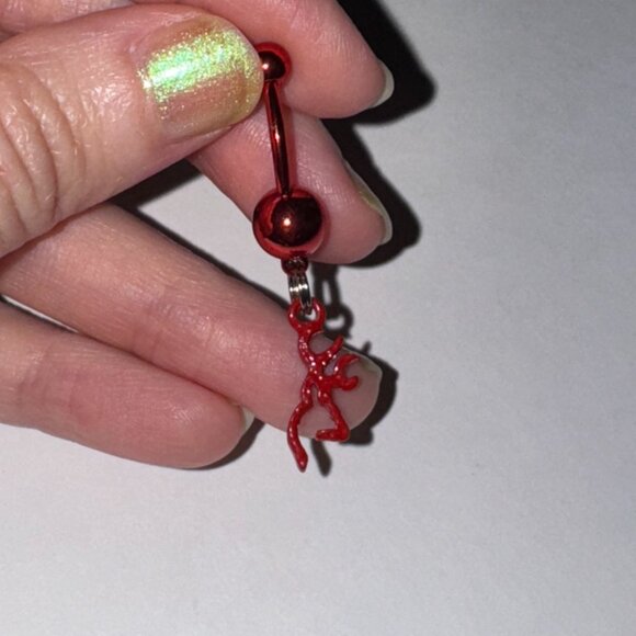 Red Titanium Browning Dangle Belly Ring - Picture 6 of 6